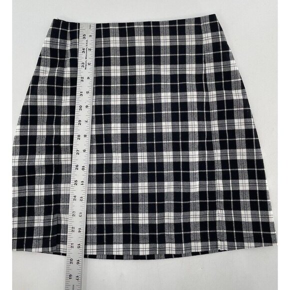 Brandy Melville Academia Skirt Black Plaid Check Stretch Slit See Measurements - Picture 5 of 9